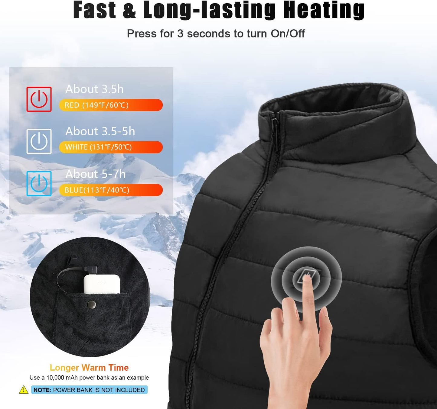 Heated Vest, USB Electric Heating Vest, Lightweight Warm Vest for Men Women Outdoor(Battery Pack Not Included)