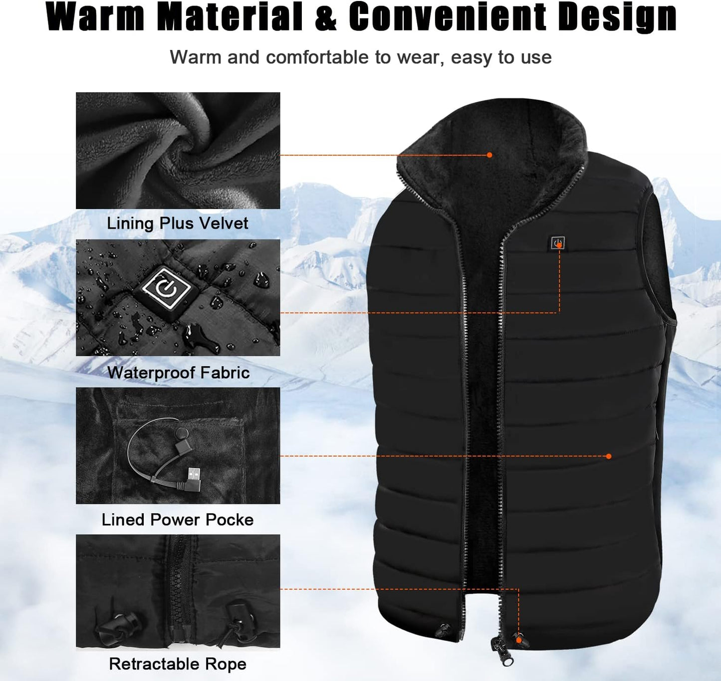 Heated Vest, USB Electric Heating Vest, Lightweight Warm Vest for Men Women Outdoor(Battery Pack Not Included)