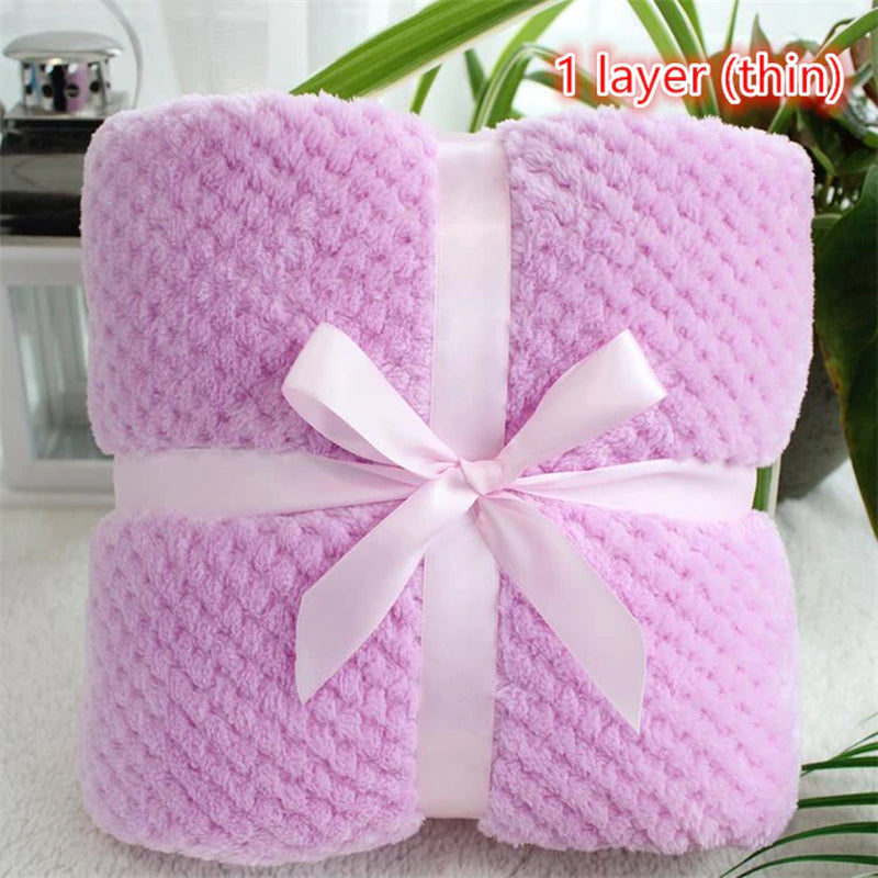 Super Soft Solid Color Kids Blanket Pink Blue Fuzzy 3D Plaid Baby Blanket Sofa Throw Blanket Pet Blanket Bed Spread