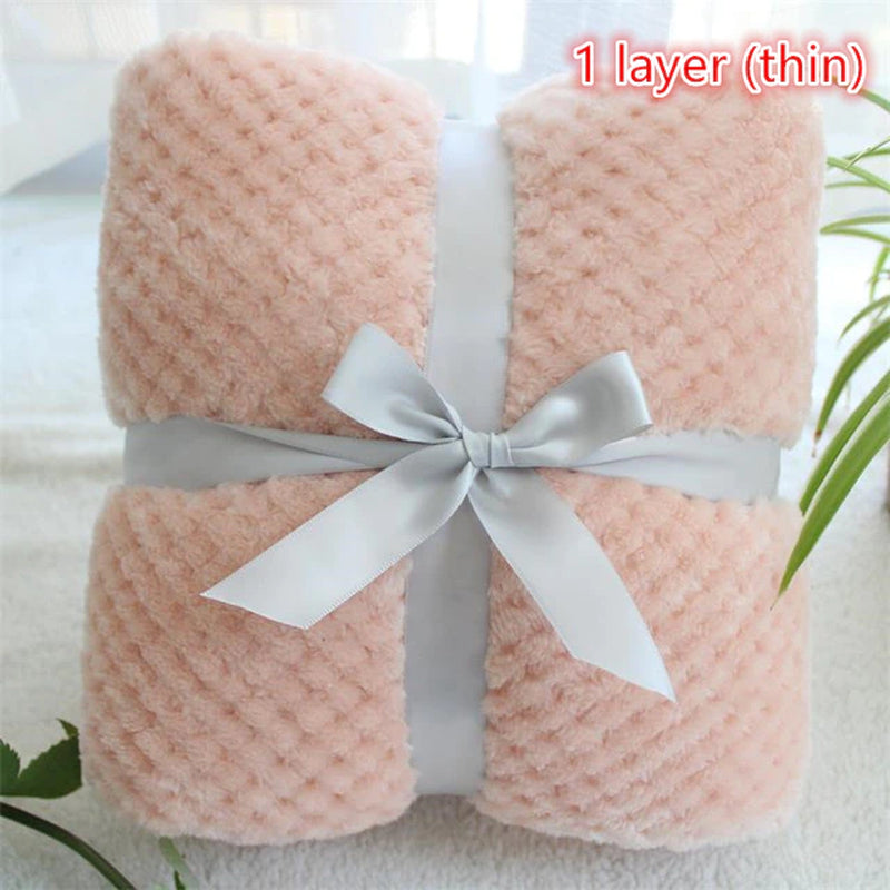 Super Soft Solid Color Kids Blanket Pink Blue Fuzzy 3D Plaid Baby Blanket Sofa Throw Blanket Pet Blanket Bed Spread