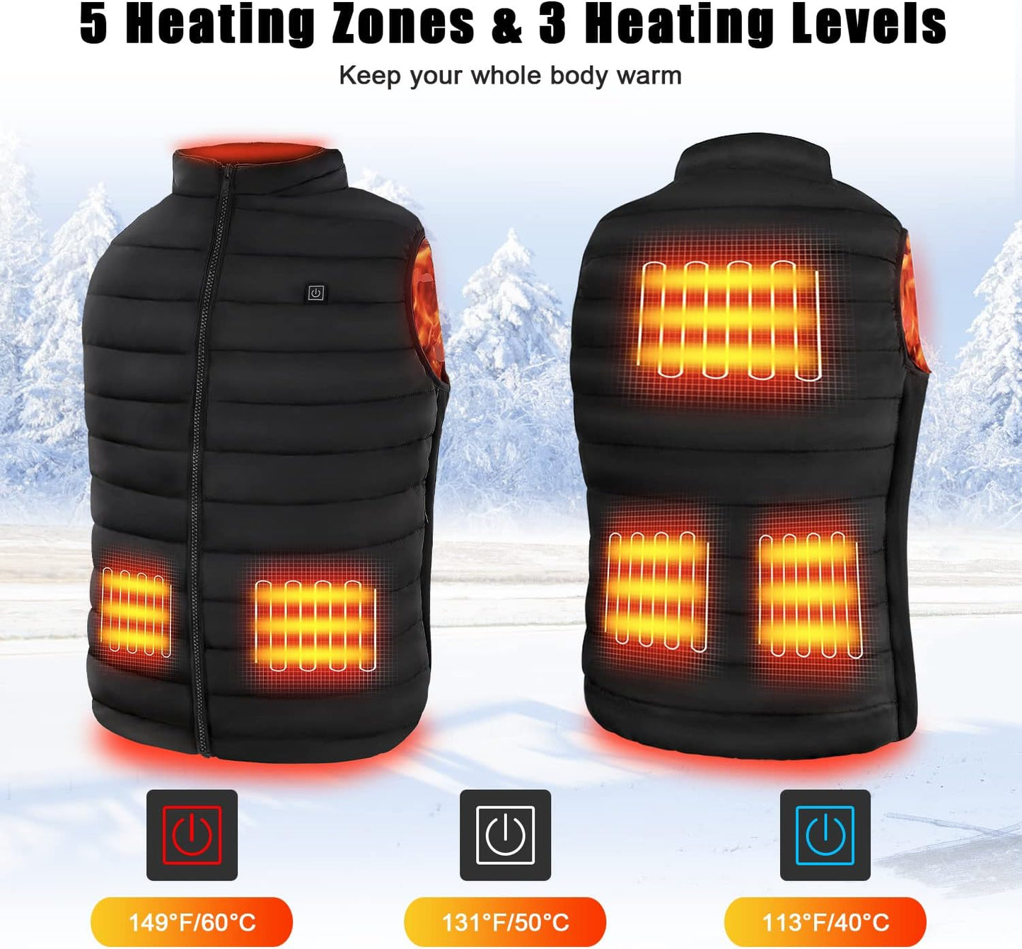 Heated Vest, USB Electric Heating Vest, Lightweight Warm Vest for Men Women Outdoor(Battery Pack Not Included)