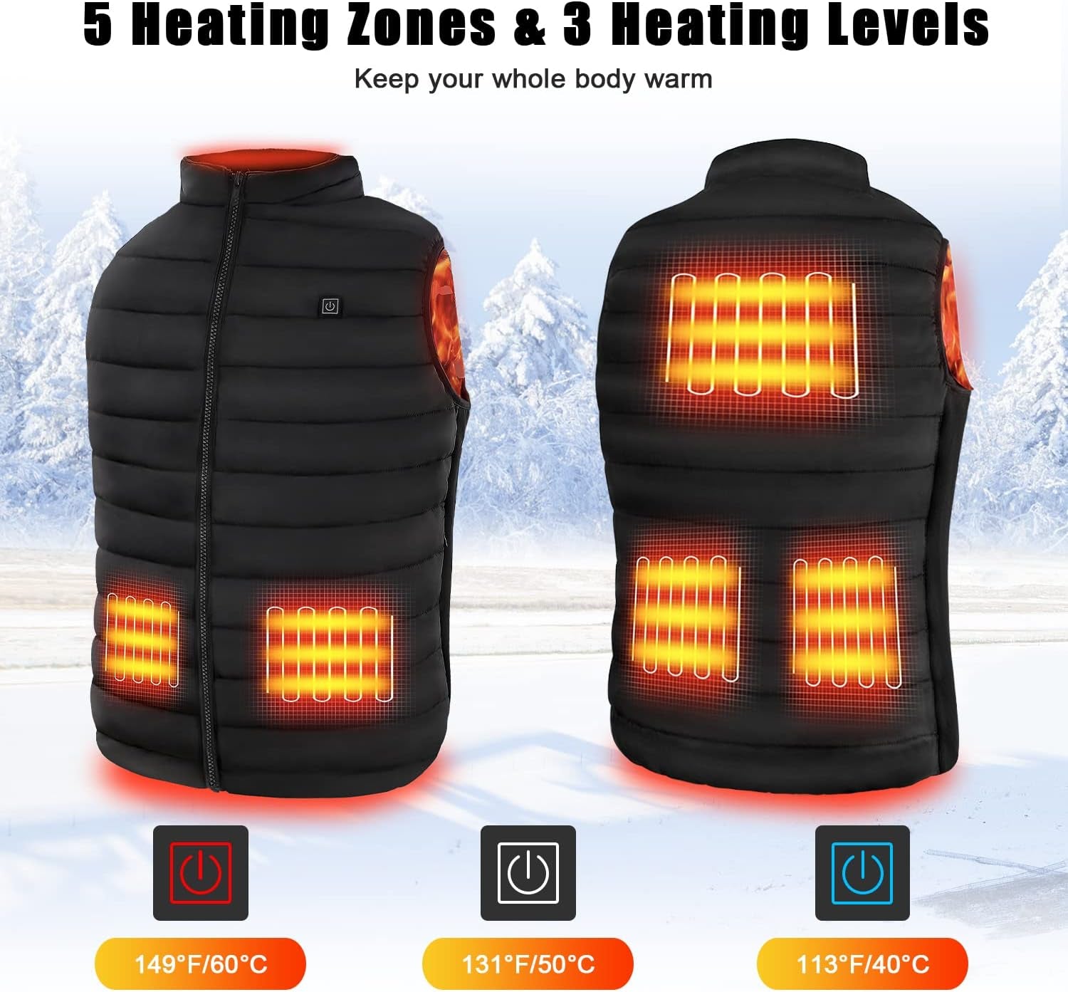 Heated Vest, USB Electric Heating Vest, Lightweight Warm Vest for Men Women Outdoor(Battery Pack Not Included)